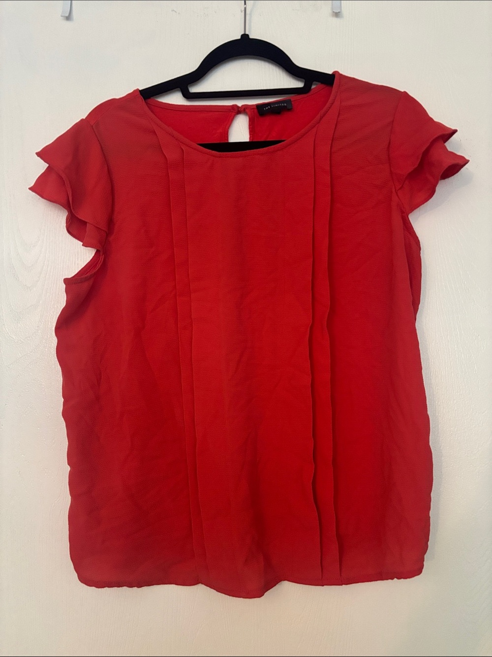 The Limited Red Pleated Flutter-Sleeve Blouse